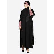 Party wear kaftan with patch work- Black and puce pink